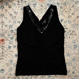 Apostrophe Black Sequin V-Neck Sleeveless Knit Top